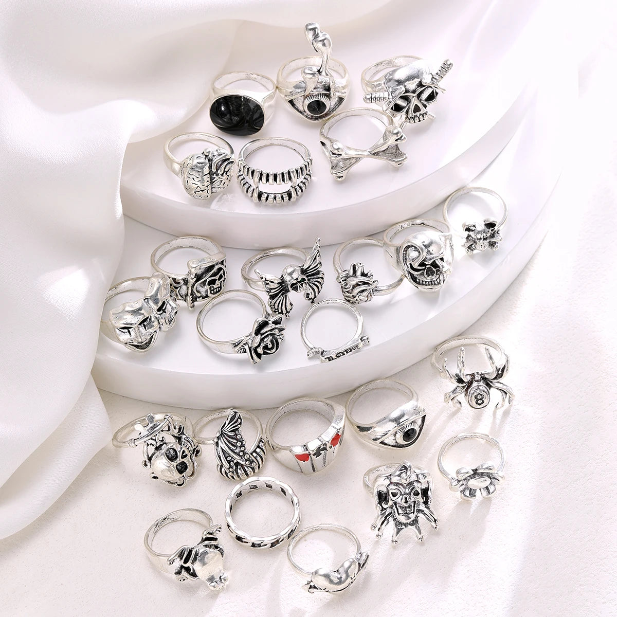 Gothic Skeleton Ring Set – 24pcs Punk Rings