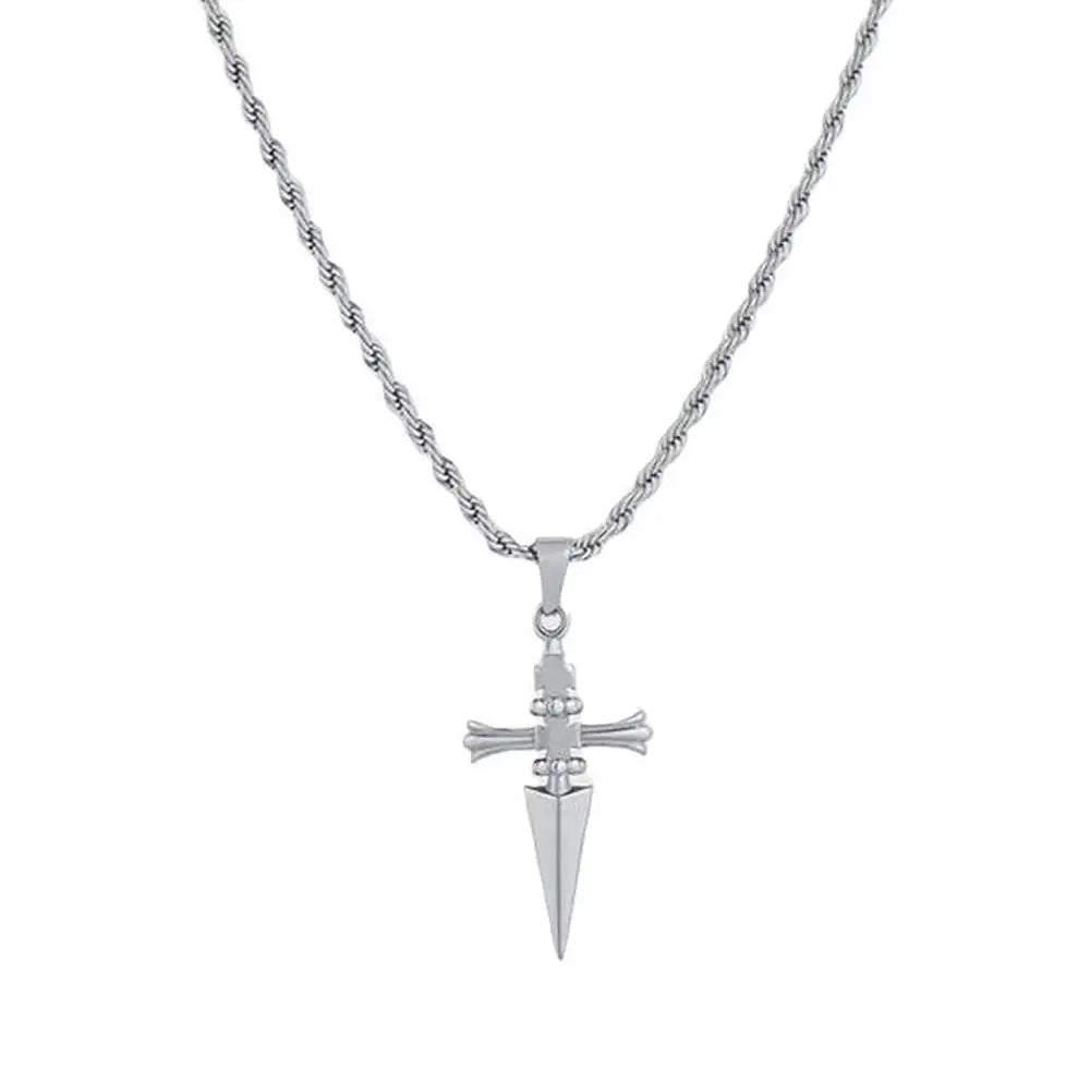 Stainless Steel Sword Cross Pendant Necklaces Twists or Link Chain Hip Hop Punk Choker Necklace for Women Men Jewelry Gifts