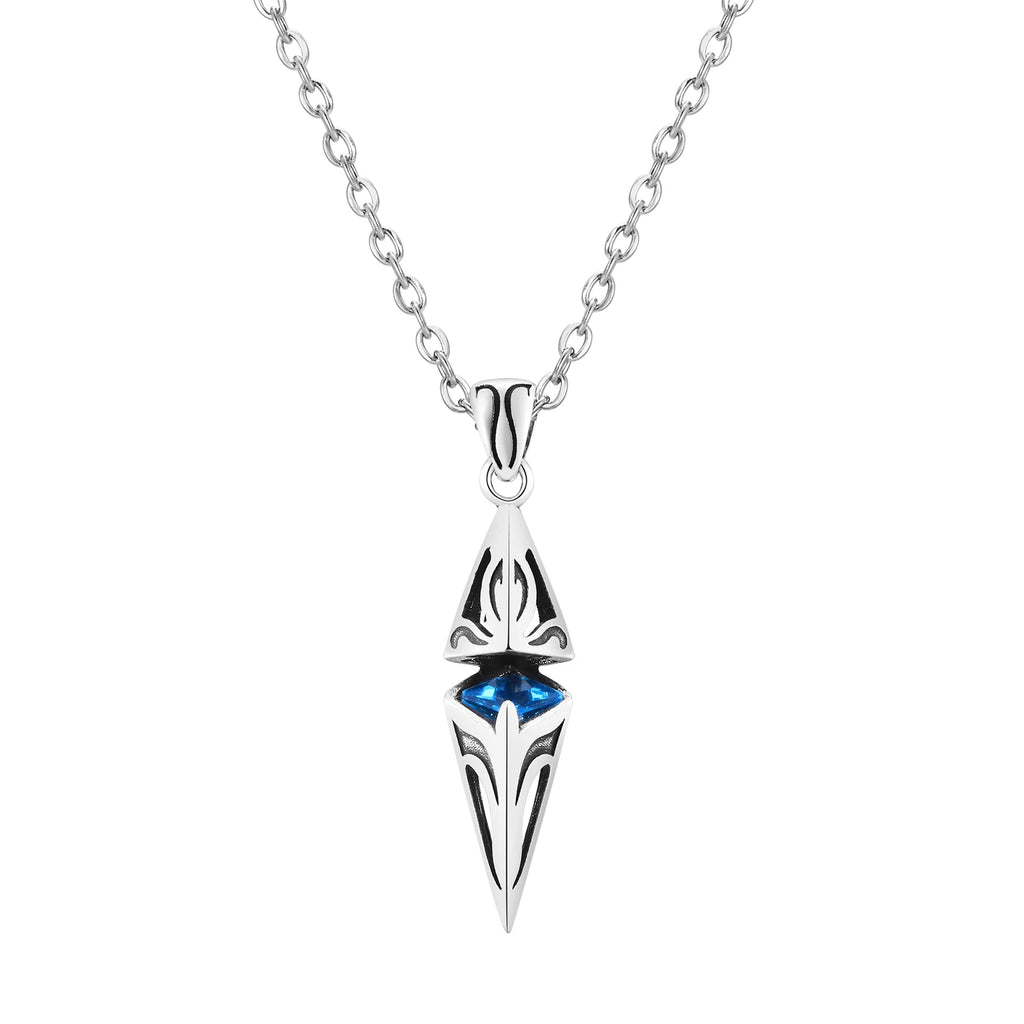 Vnox Stylish Blue Stone Necklaces for Men, Stainless Steel Cube Geometric Pendant Collar Jewelry, Birthday Party Gifts for Him