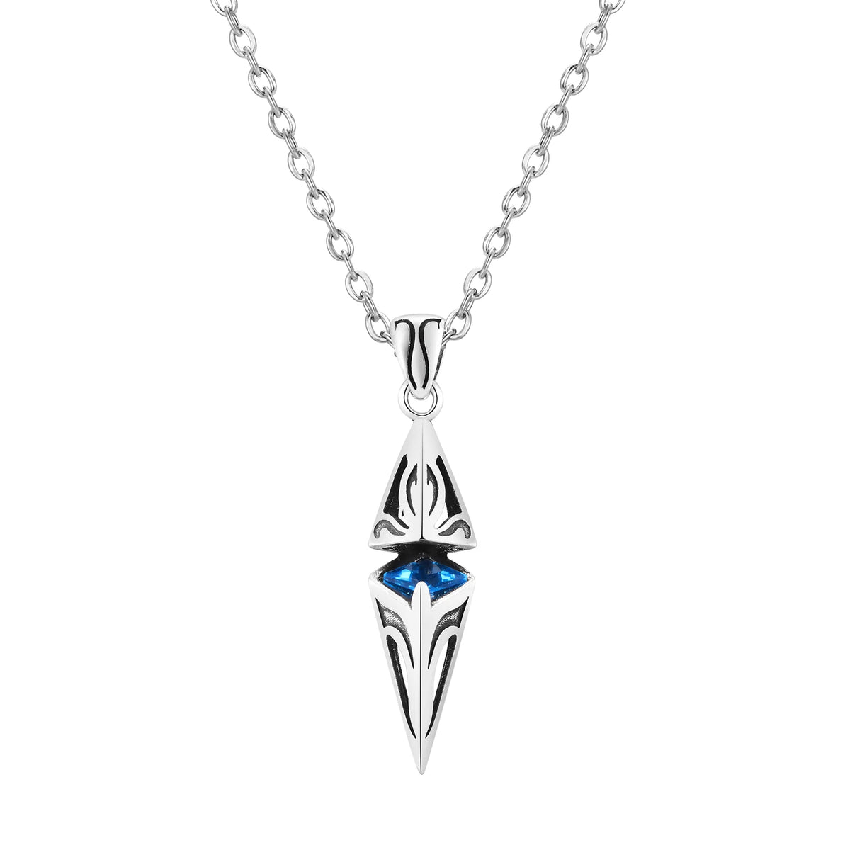 Blue Stone Cube Pendant Necklace – Men's Stainless Steel