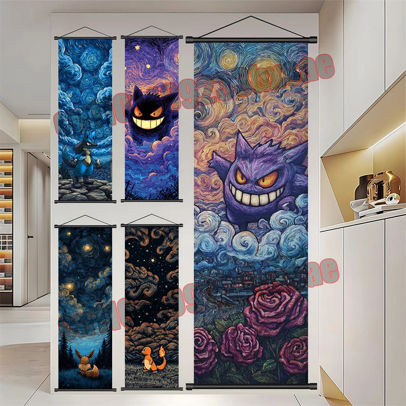 Pokémon Scroll Poster – Gengar, Eevee & Pikachu Wall Art