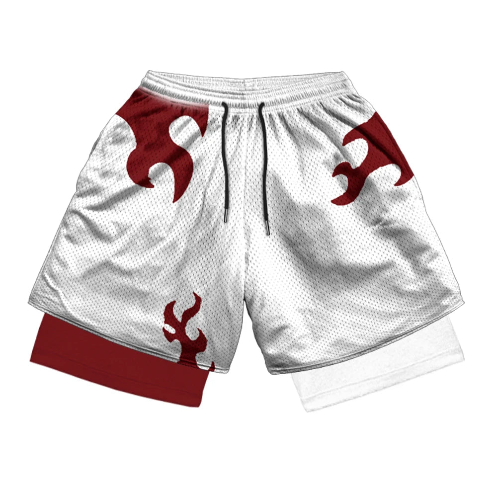 Anime Print 2-in-1 Gym Shorts with Pockets