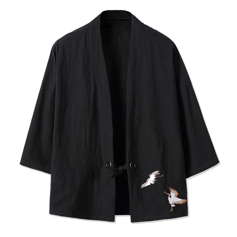 Crane Embroidery Haori Kimono – Japanese Samurai Jacket