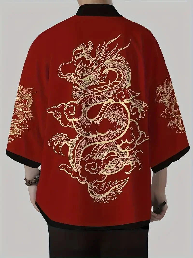 Dragon Print Haori Kimono Cardigan – Japanese Samurai Style