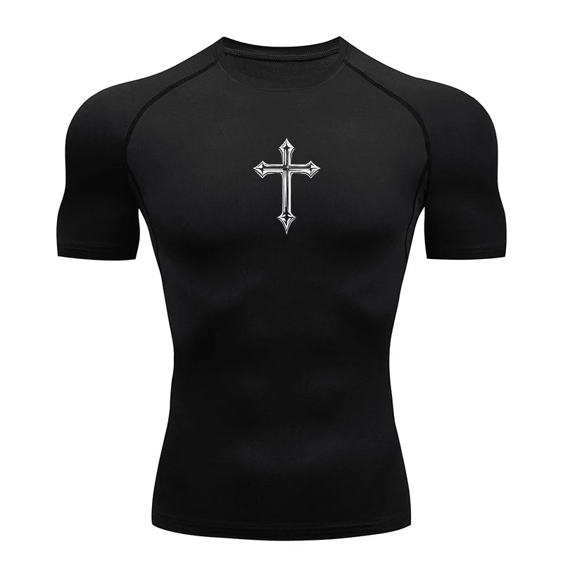 Cross Print Compression Gym Shirt – Quick Dry