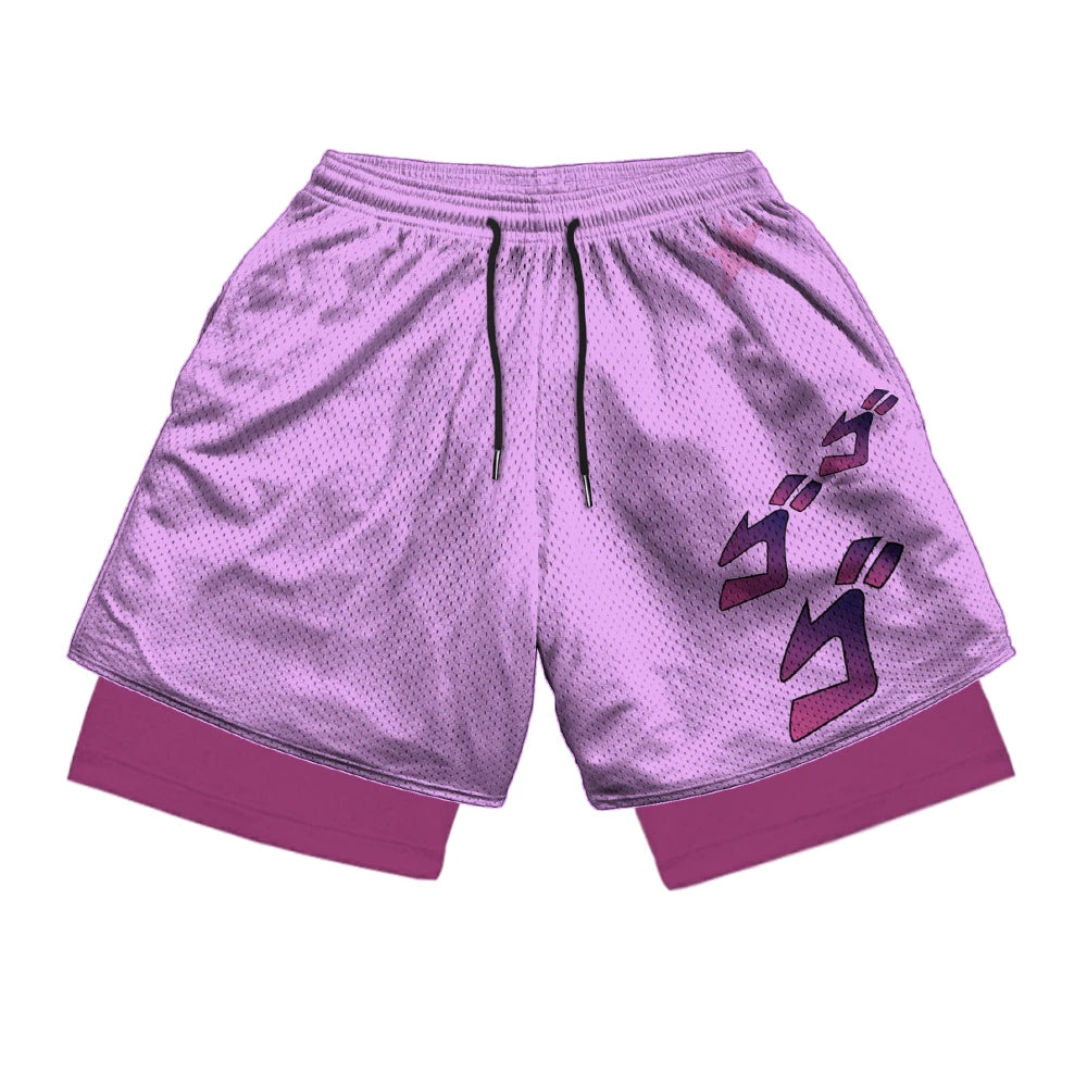 Anime Print 2-in-1 Gym Shorts with Pockets