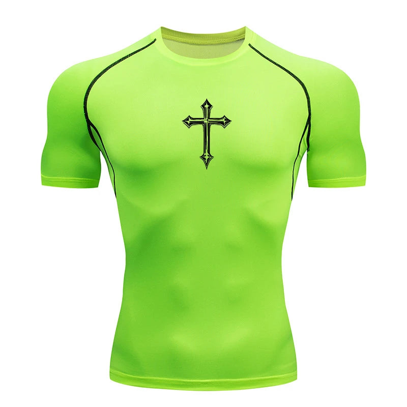 Cross Print Compression Gym Shirt – Quick Dry