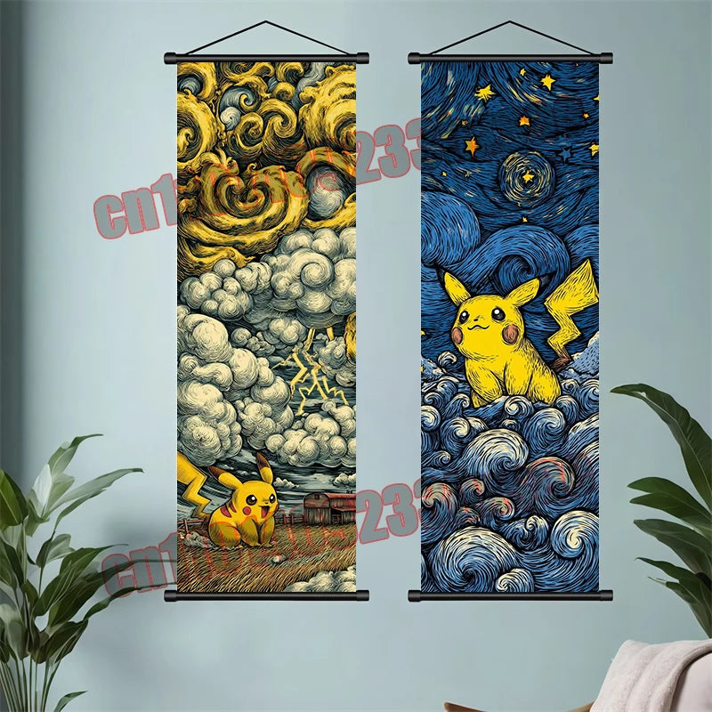 Pokémon Scroll Poster – Gengar, Eevee & Pikachu Wall Art