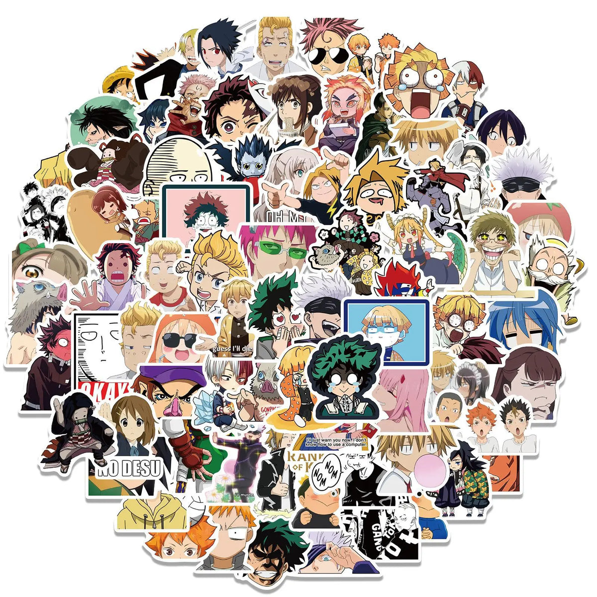 Anime Sticker Pack 300pcs – One Piece, Jujutsu Kaisen & Dragon Ball