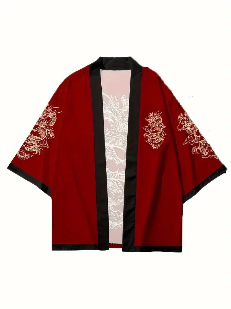 Dragon Print Haori Kimono Cardigan – Japanese Samurai Style