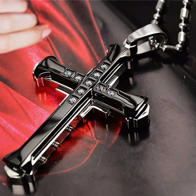 Crystal Cross Pendant Necklace – Stainless Steel