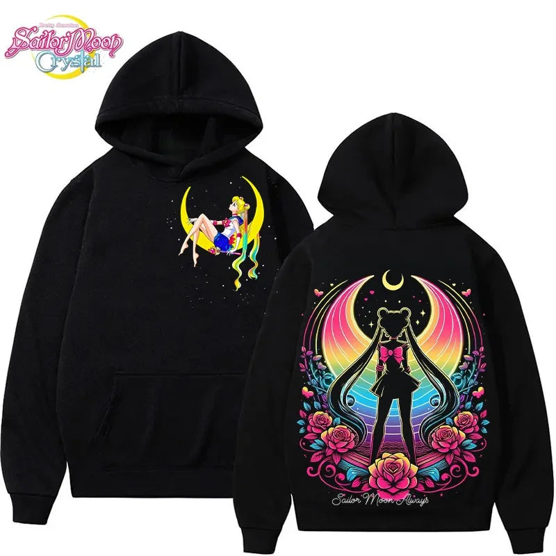Sailor Moon Neon Art Hoodie – Y2K Anime Sweatshirt