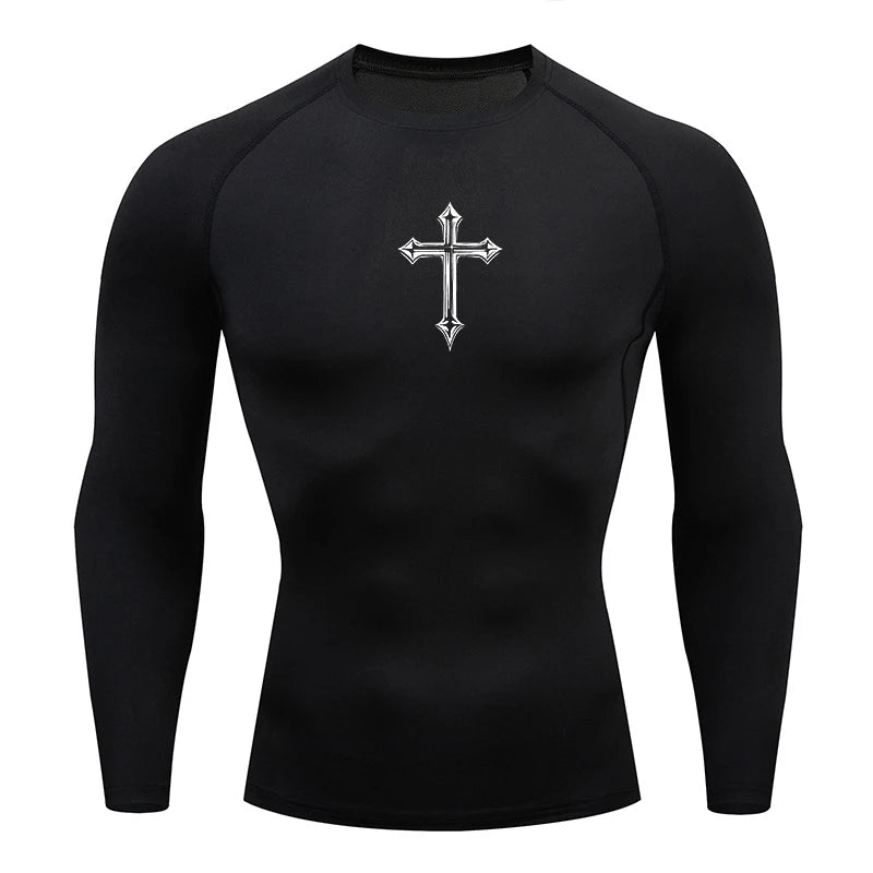 Cross Print Compression Gym Shirt – Quick Dry
