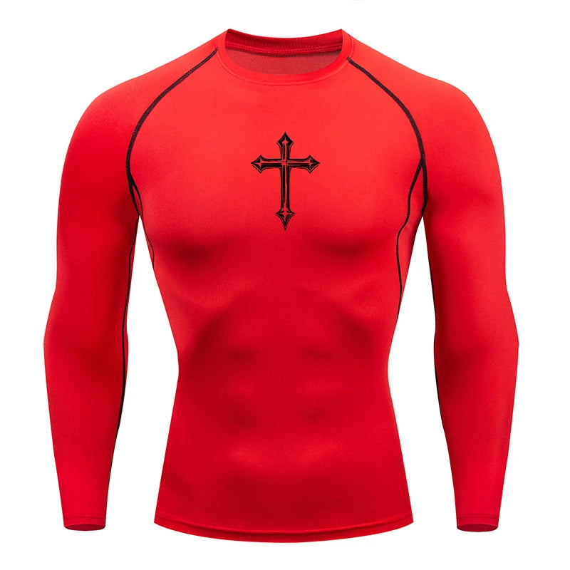 Cross Print Compression Gym Shirt – Quick Dry