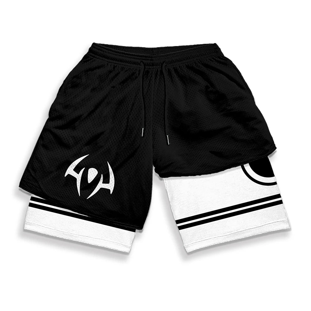 Anime Print 2-in-1 Gym Shorts with Pockets