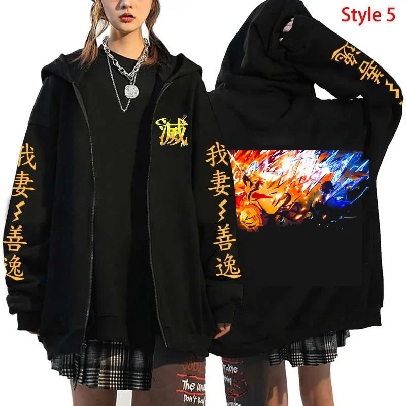 Zenitsu & Kaigaku Zip Hoodie – Demon Slayer Oversized Coat