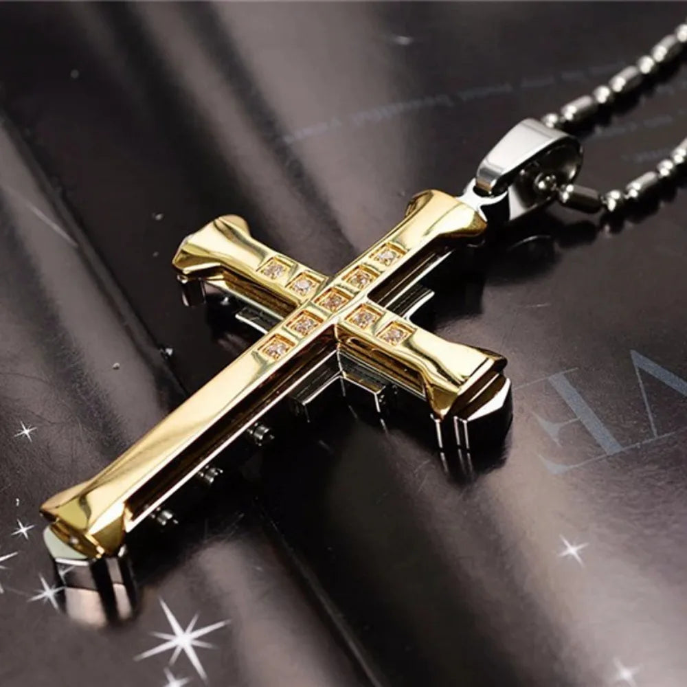 Crystal Cross Pendant Necklace – Stainless Steel