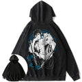 Men's Vintage Washed Cotton Hoodie Anime Demon Slayer Inosuke and Kanao Character Back Graphic with Sword Loose Y2K Hip Hop