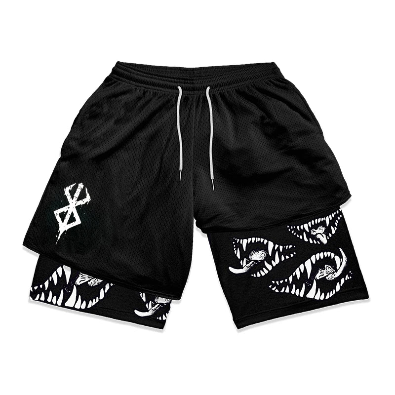 Berserk Print 2-in-1 Gym Shorts with Pockets
