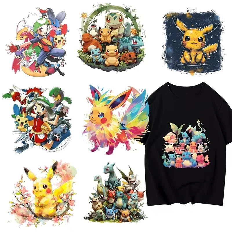 2pcs Miniso Co-Branded IP Pikachu Heat Transfer Iron-On Clothes Patches for Printed Vinyl Thermal Washable Children's T-Shirt Decor