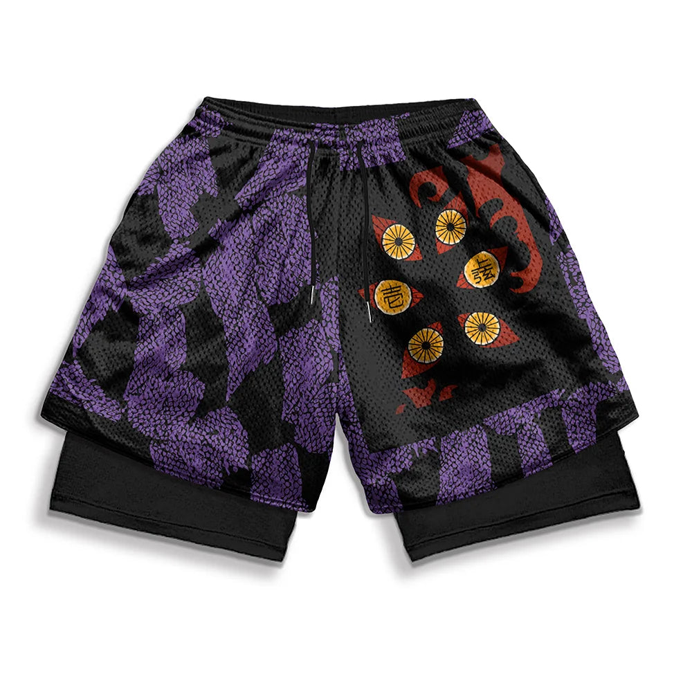 Anime Print 2-in-1 Gym Shorts with Pockets