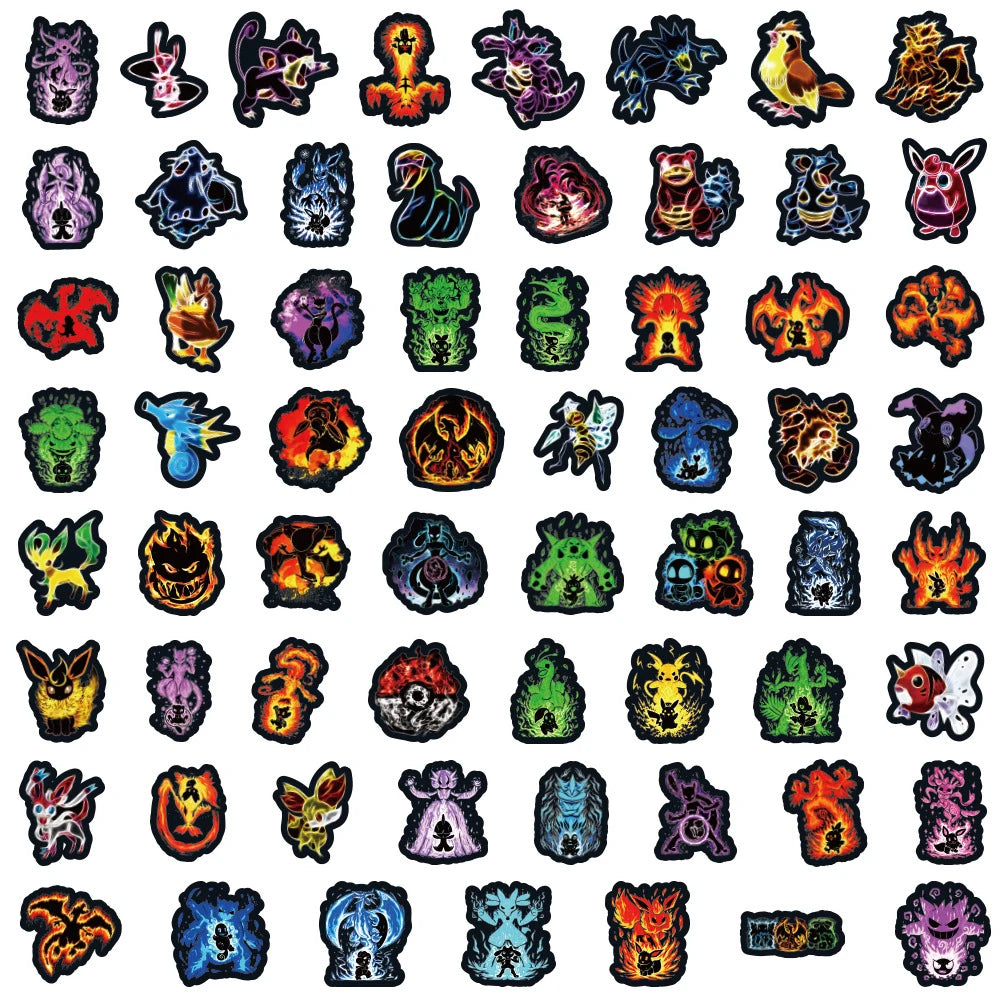 Neon Light Pokémon Sticker Pack – Cartoon Decals