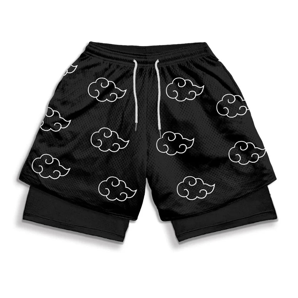 Anime Print 2-in-1 Gym Shorts with Pockets