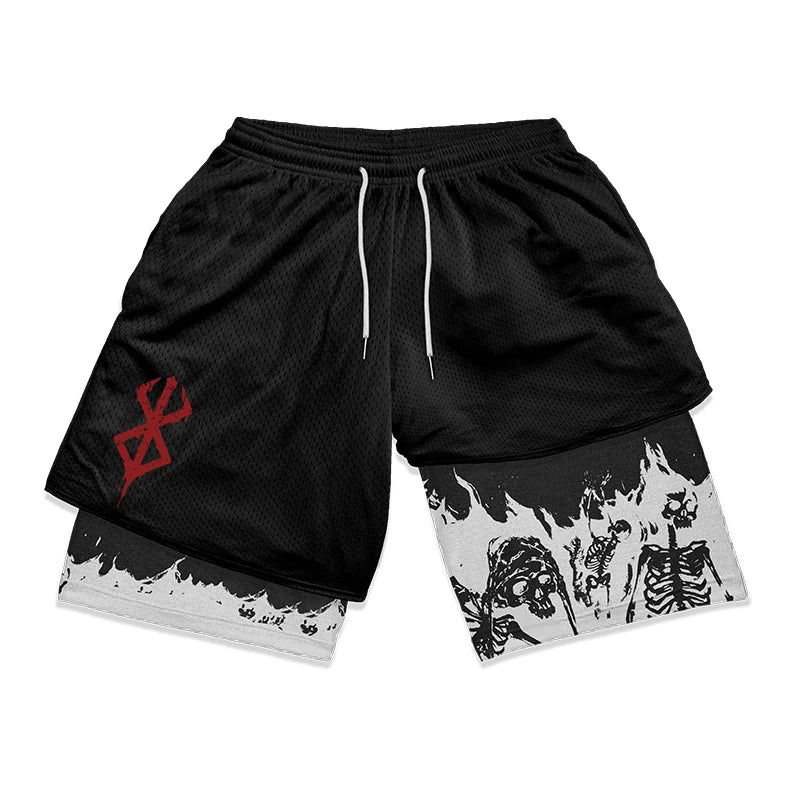 Berserk Print 2-in-1 Gym Shorts with Pockets
