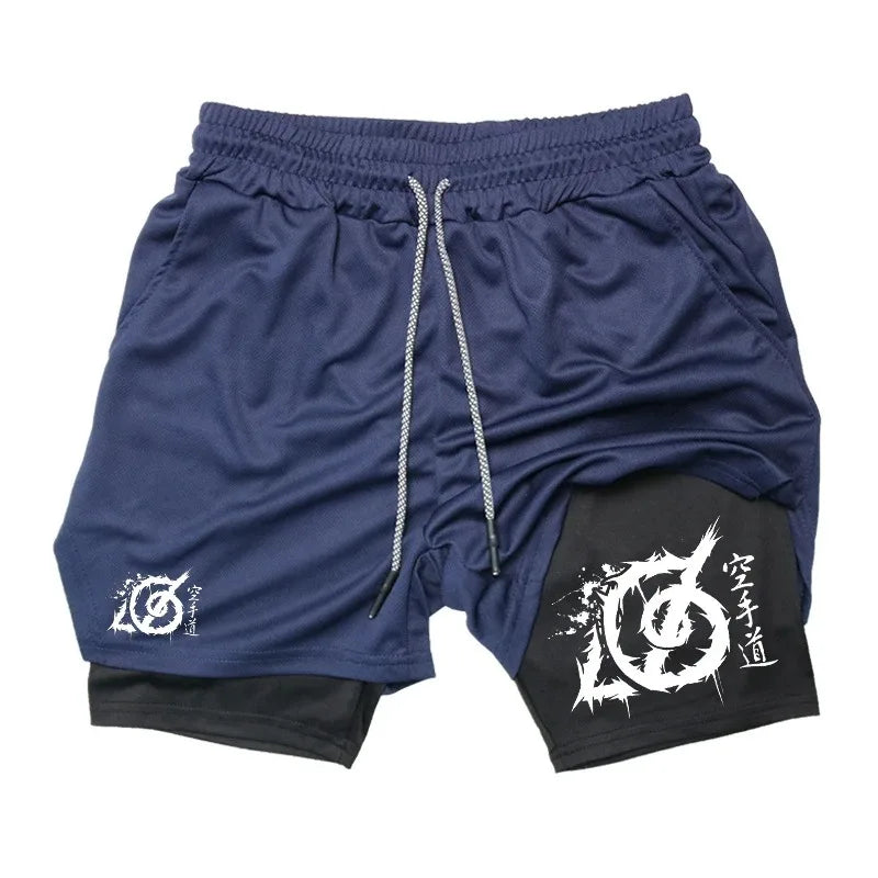 Karate Print 2-in-1 Gym Shorts with Compression Liner