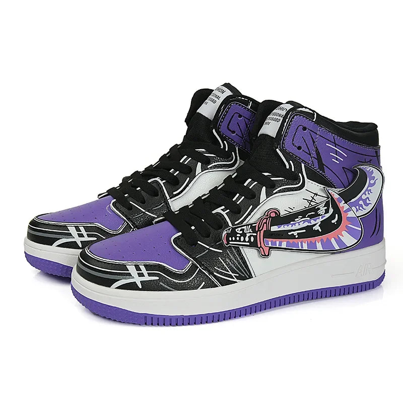 Purple Anime High-Top Sneakers – Streetwear Shoes