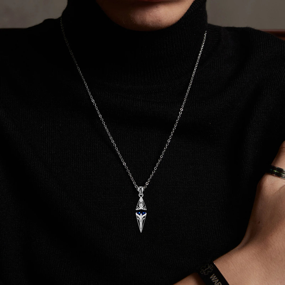 Blue Stone Cube Pendant Necklace – Men's Stainless Steel