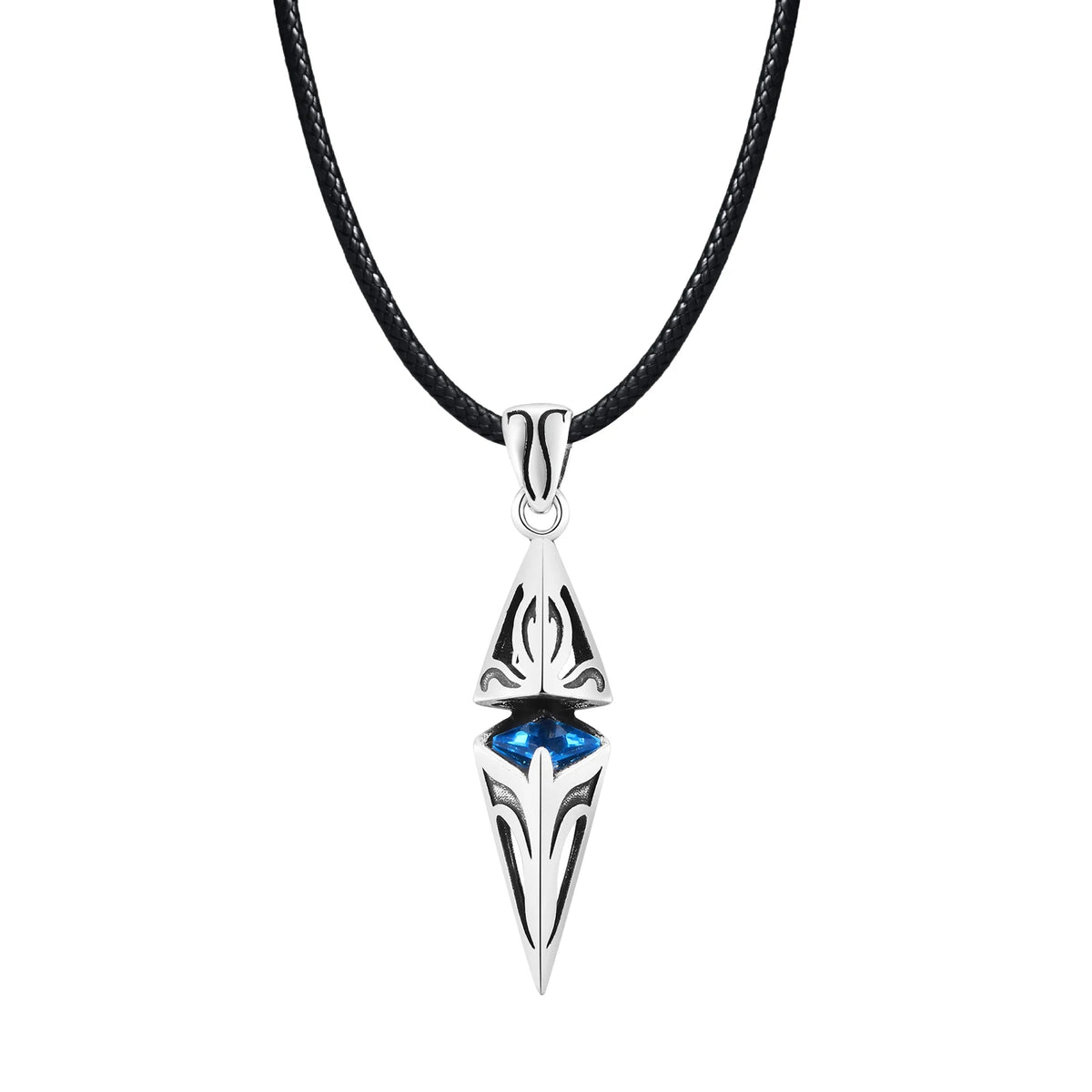 Blue Stone Cube Pendant Necklace – Men's Stainless Steel