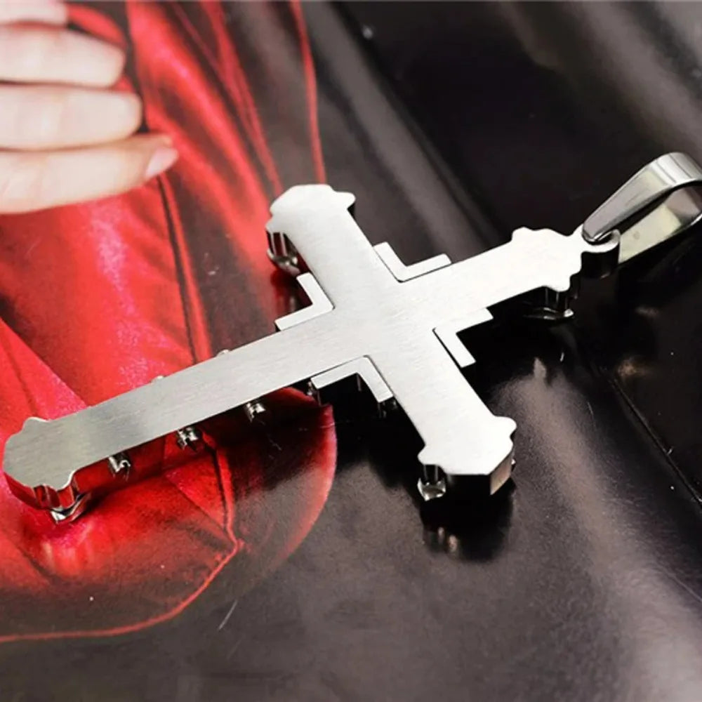 Crystal Cross Pendant Necklace – Stainless Steel