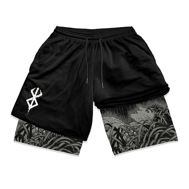 Berserk Print 2-in-1 Gym Shorts with Pockets