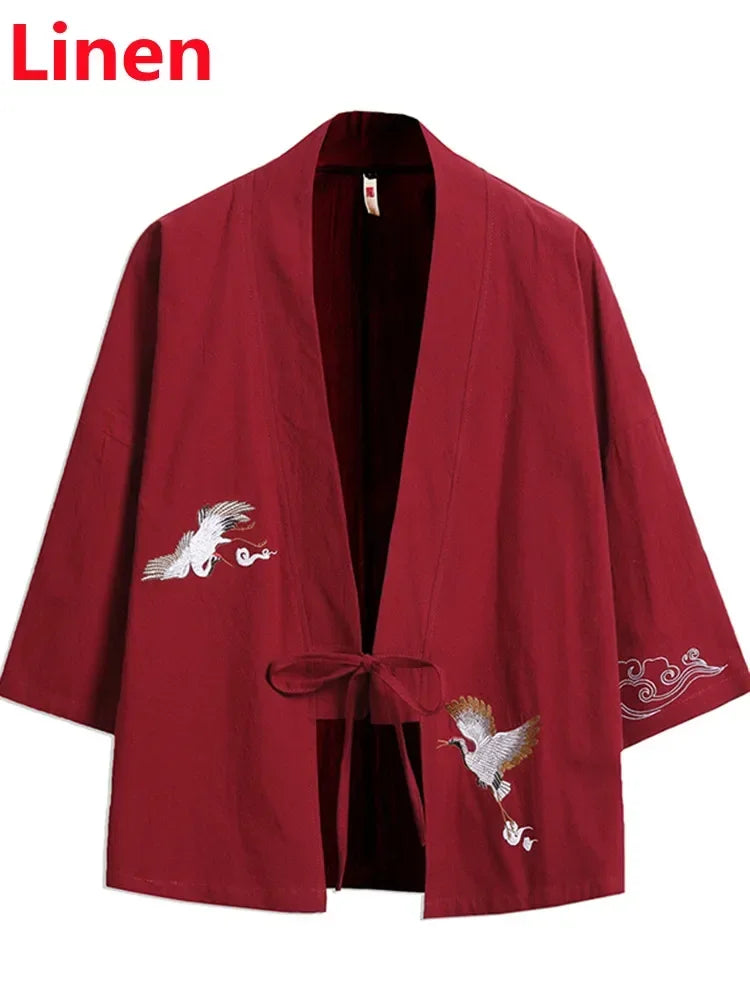 Crane Embroidery Haori Kimono – Japanese Samurai Jacket