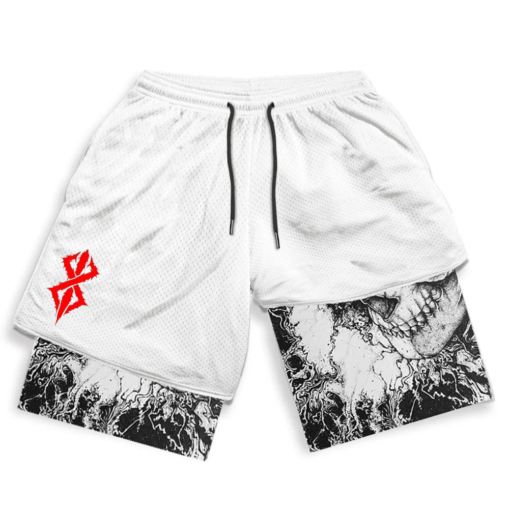 Berserk Print 2-in-1 Gym Shorts with Pockets