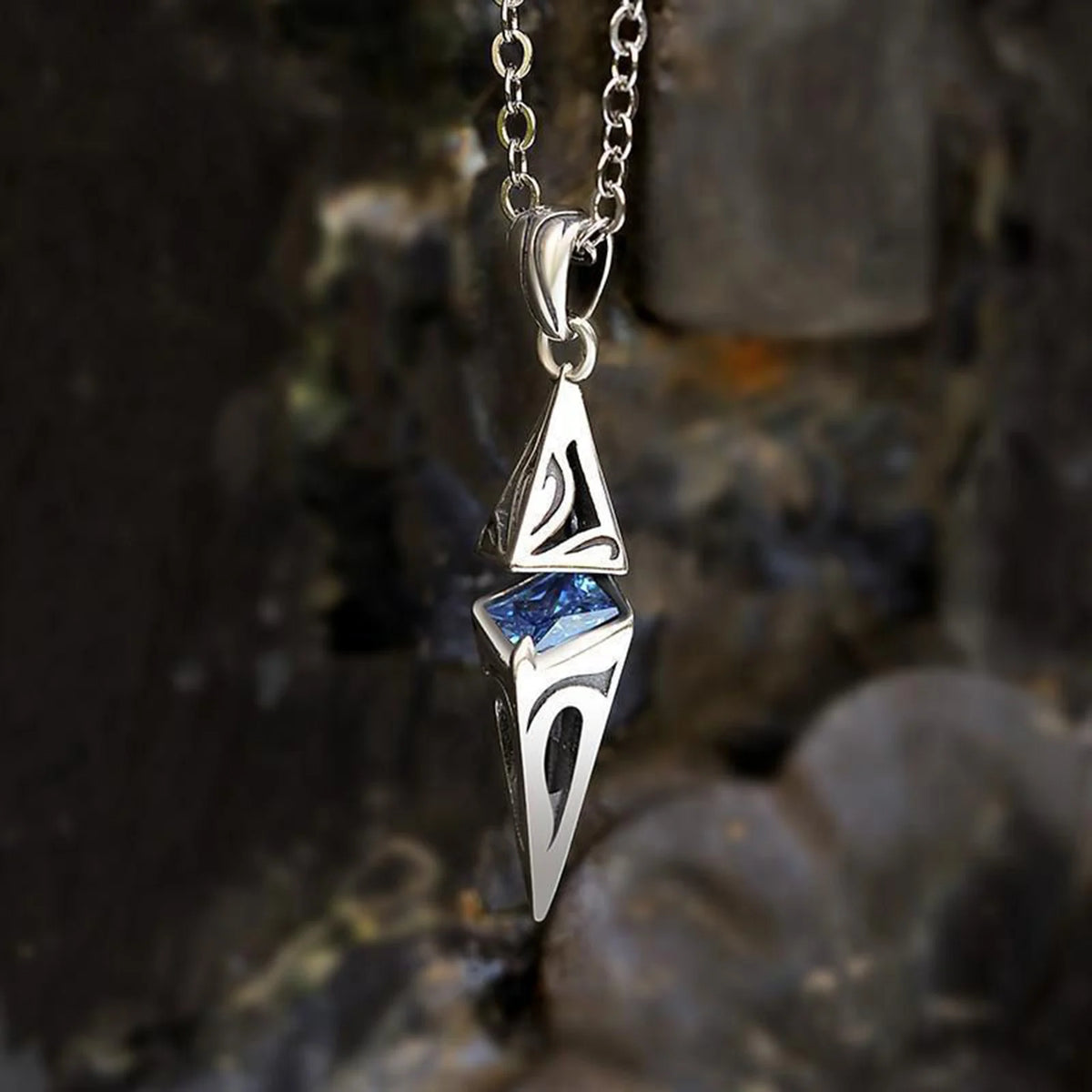Blue Stone Cube Pendant Necklace – Men's Stainless Steel