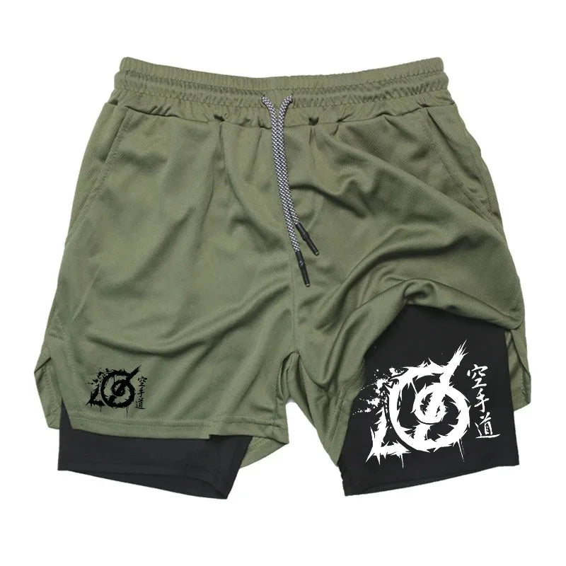 Karate Print 2-in-1 Gym Shorts with Compression Liner