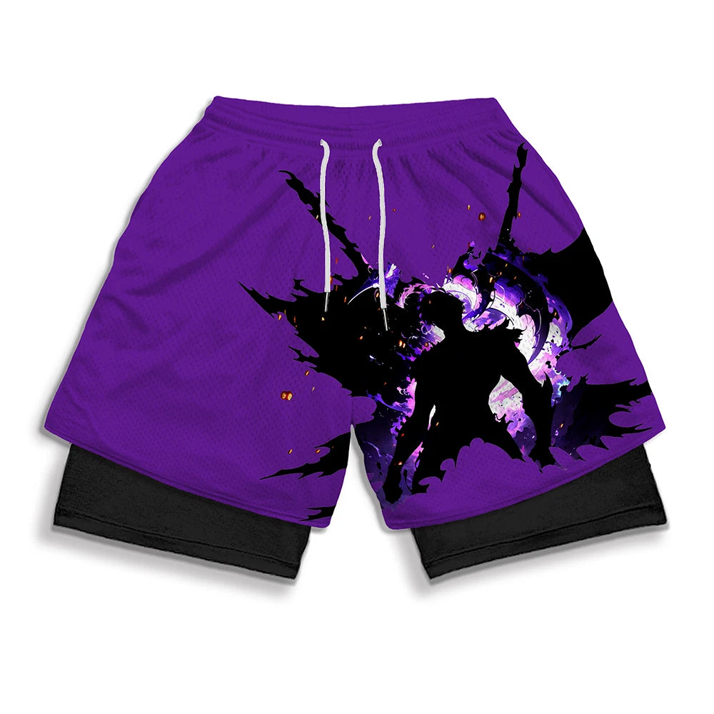 Anime Print 2-in-1 Gym Shorts with Pockets