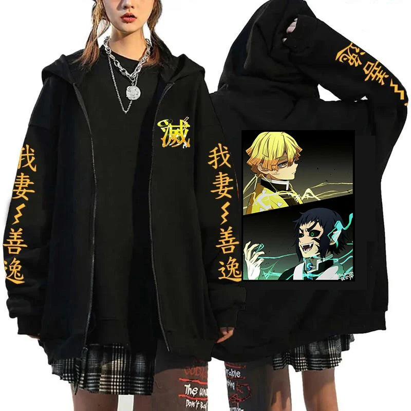 Zenitsu & Kaigaku Zip Hoodie – Demon Slayer Oversized Coat