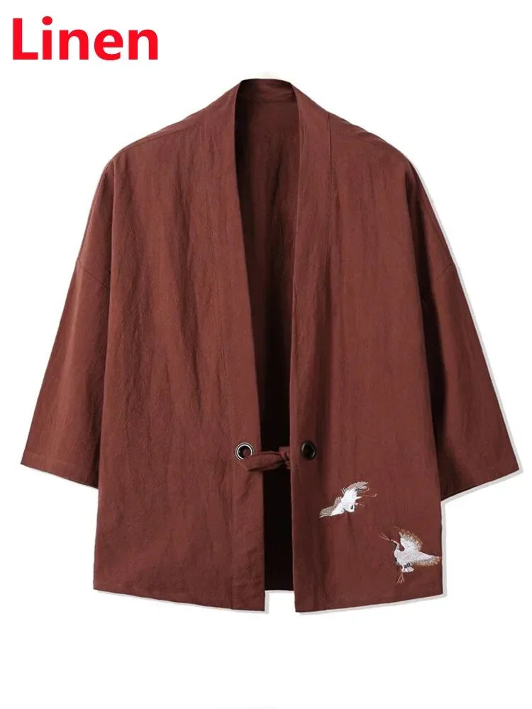 Crane Embroidery Haori Kimono – Japanese Samurai Jacket