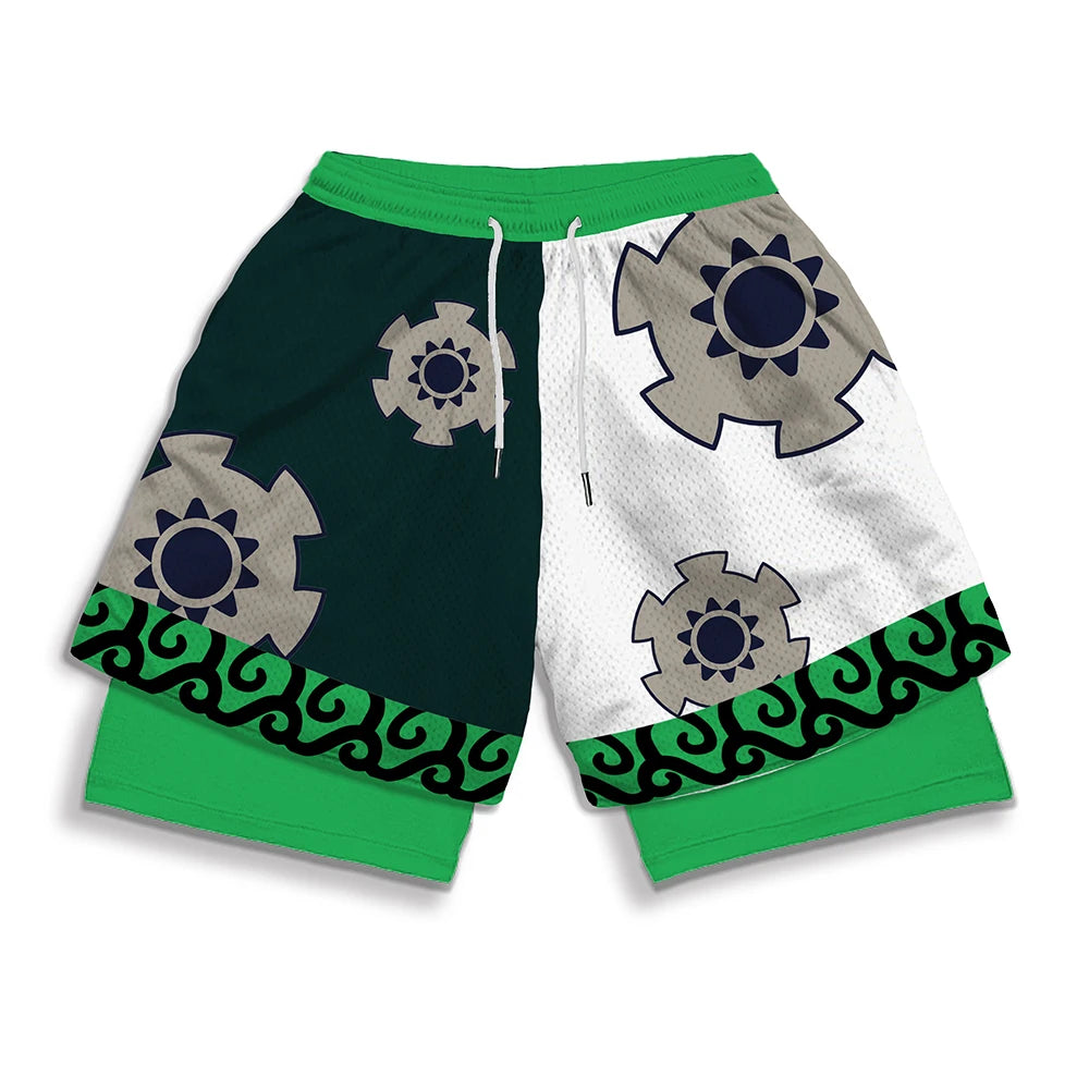 Anime Print 2-in-1 Gym Shorts with Pockets