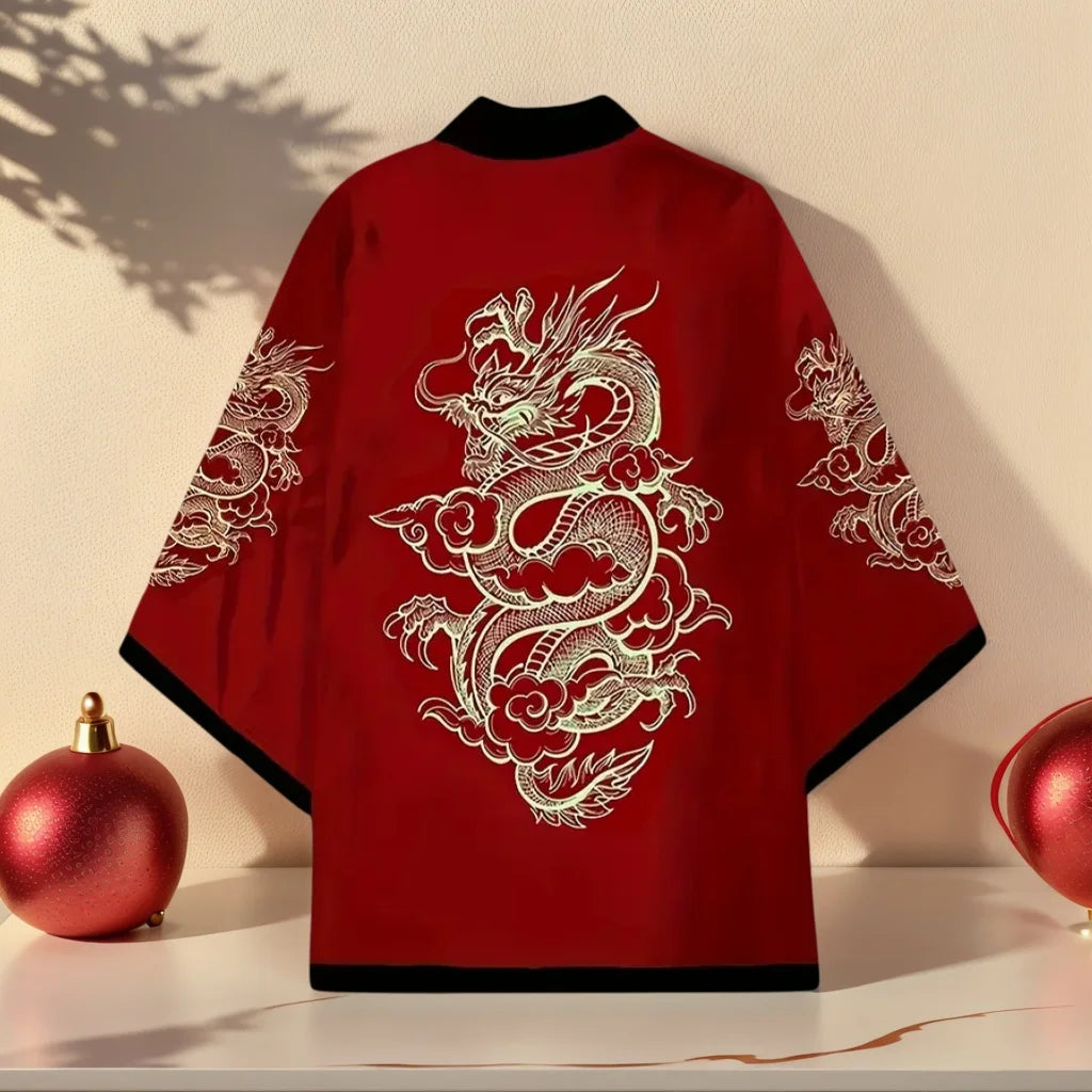 Dragon Print Haori Kimono Cardigan – Japanese Samurai Style