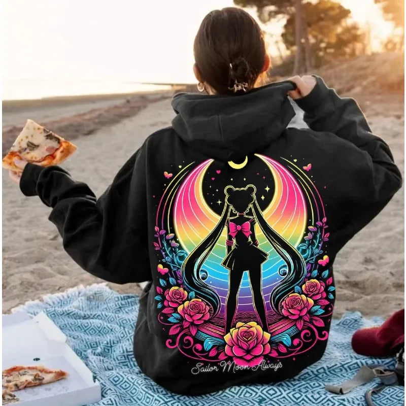 Sailor Moon Neon Art Hoodie – Y2K Anime Sweatshirt
