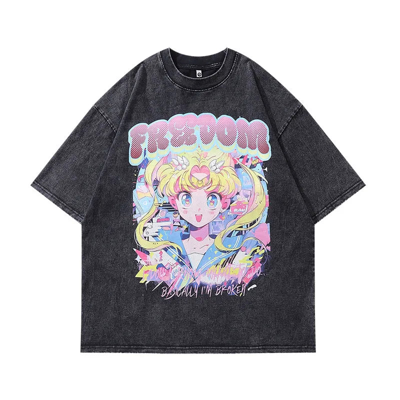 Sailor Moon Vintage Washed T-Shirt – Oversized Anime Tee