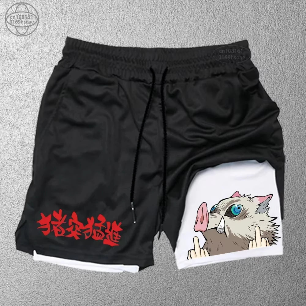 Anime Print 2-in-1 Fitness Shorts