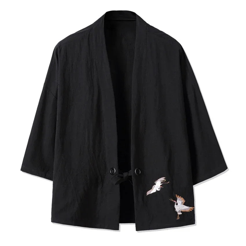 Crane Embroidery Haori Kimono – Japanese Samurai Jacket