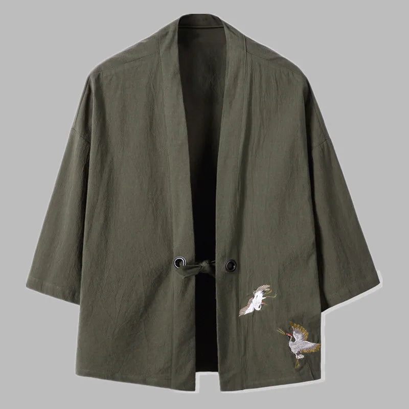 Crane Embroidery Haori Kimono – Japanese Samurai Jacket