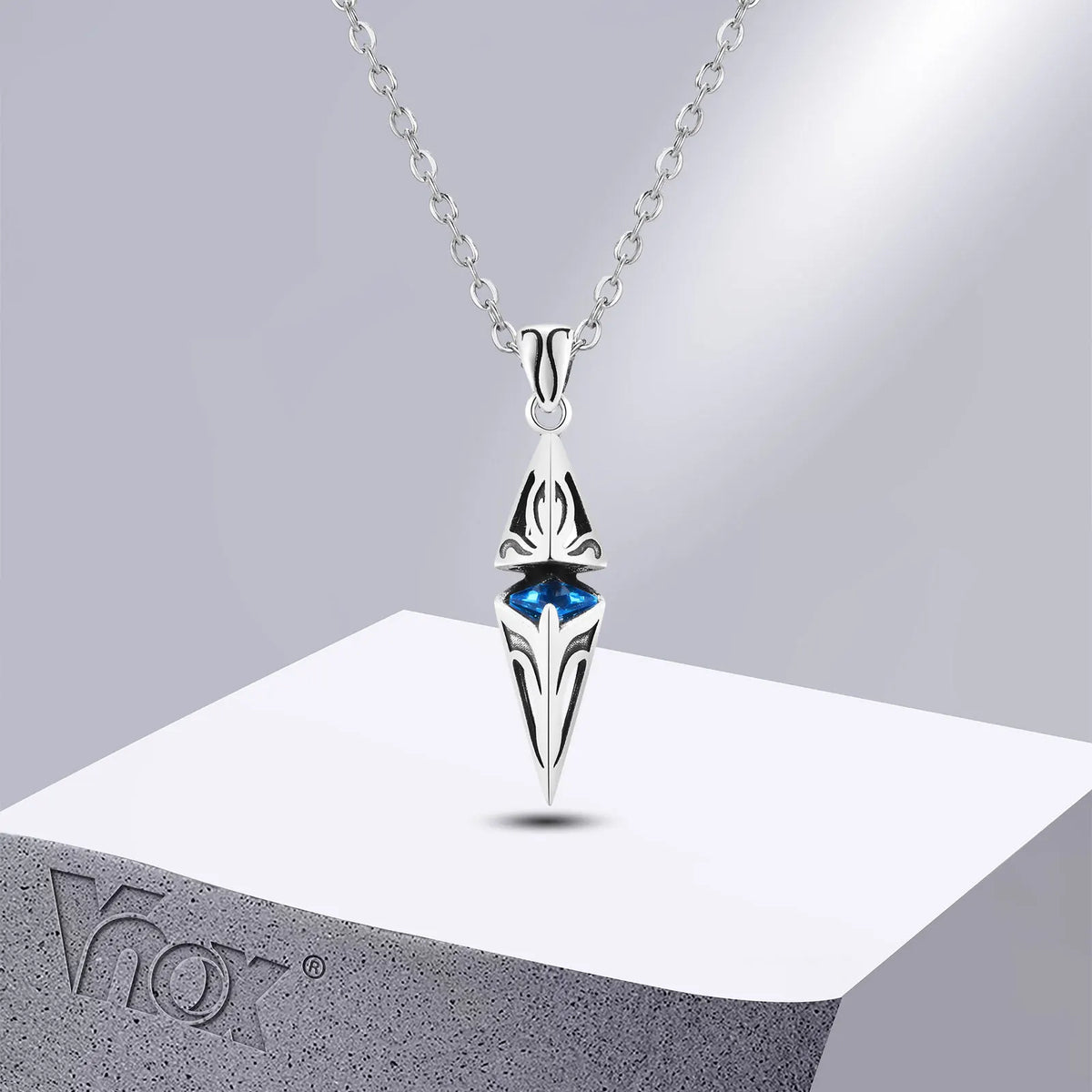 Blue Stone Cube Pendant Necklace – Men's Stainless Steel