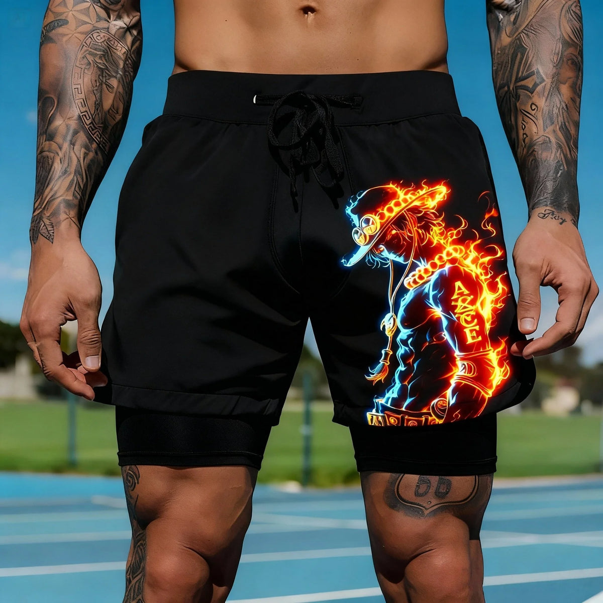 Portgas D. Ace Double-Layer Athletic Shorts – One Piece